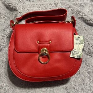 Badgley Mischka Saddle Crossbody Shoulder Bag in Red includes Crossbody Strap